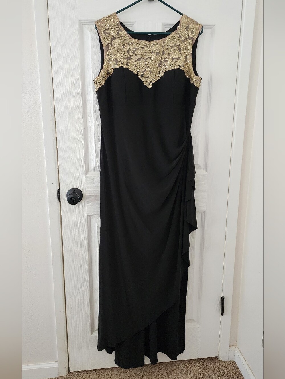Black Evening Gown with Gold Details